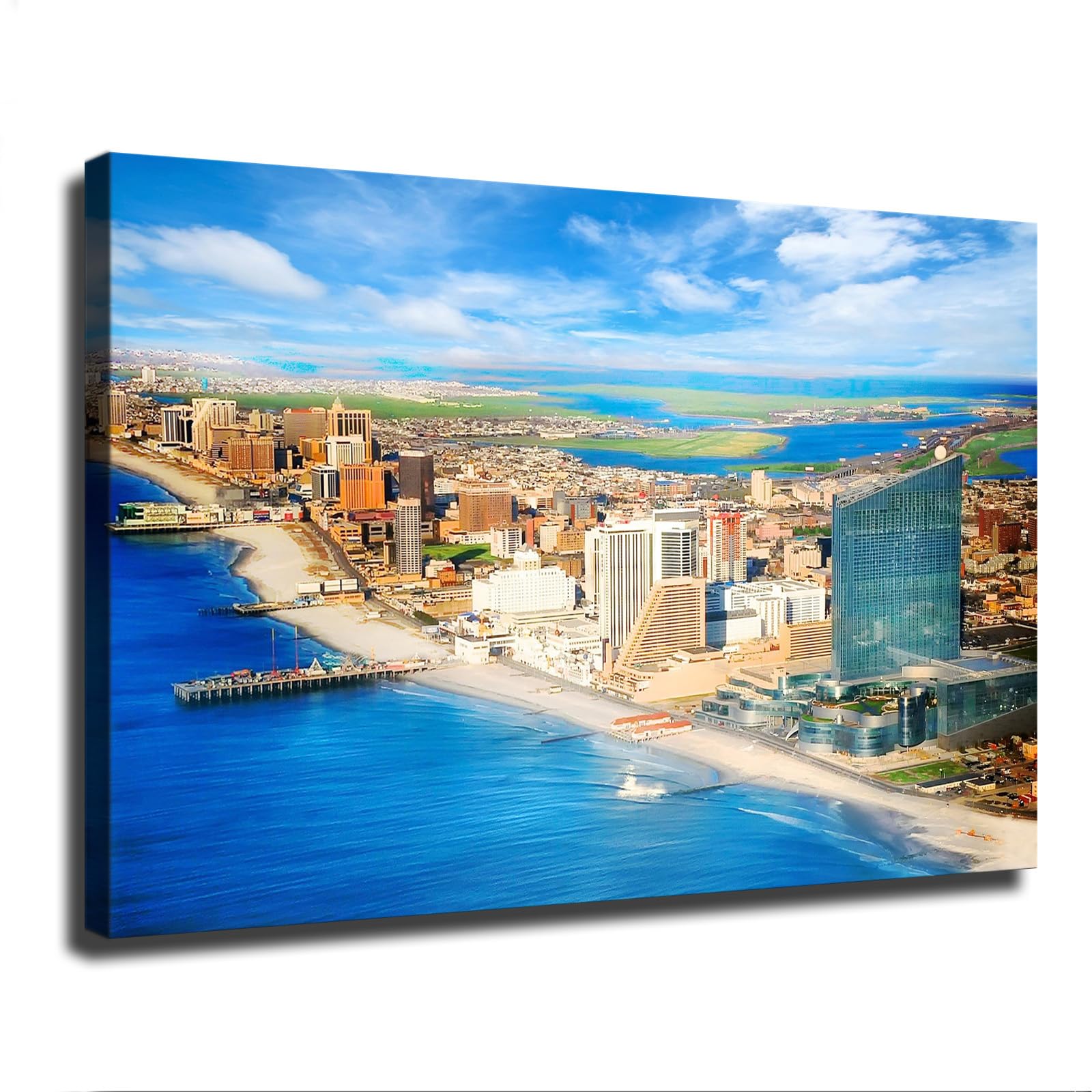 Atlantic City New Jersey Shore Skyline Poster Canvas Print Wall Art Modern Bedroom Room Aesthetics Decoration Boys Women Gift Unframed and Framed (