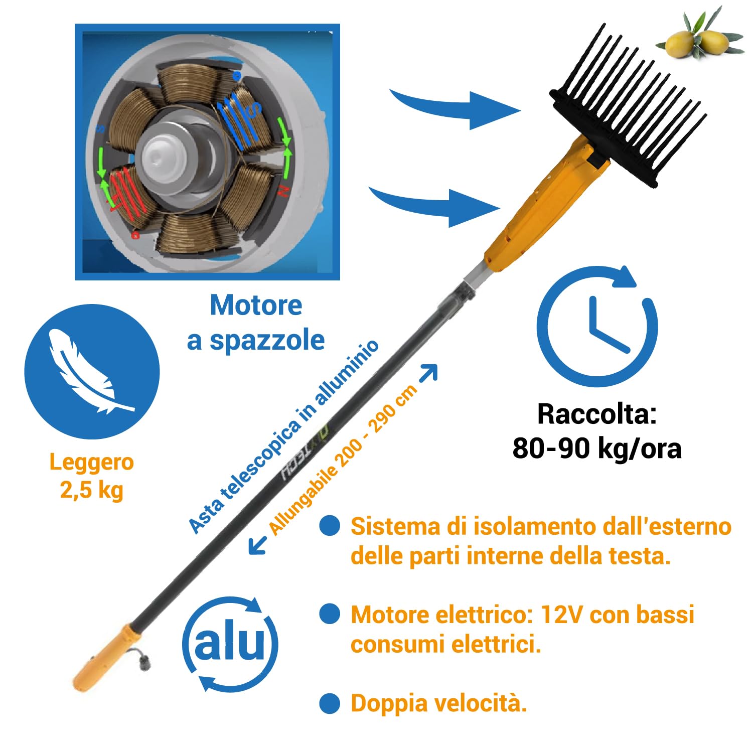Crisalide® - Olytech Dualcomb 13 Scuotitore Raccogli Olive Abbacchiatore Scuotiolive a Batteria - Nero