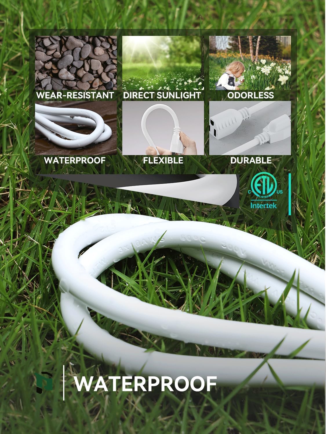 PLUGTUL 1 FT Extension Cord White, 2-Pack Short Power Cord, Indoor/Outdoor 16 Gauge 3 Prong Grounded Wire ETL Listed, 13A 1625W 125V SJTW
