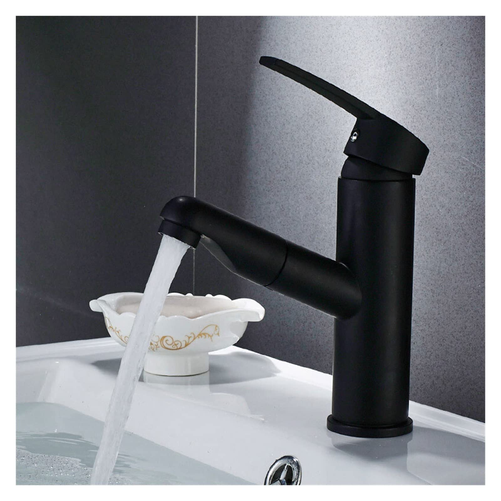 HJCMOONB Bathroom Basin Pull Out Faucets Stainless Steel Faucet Hot Cold Water Mixer Tap 2 Mode Single Handle Kitchen Taps 4056