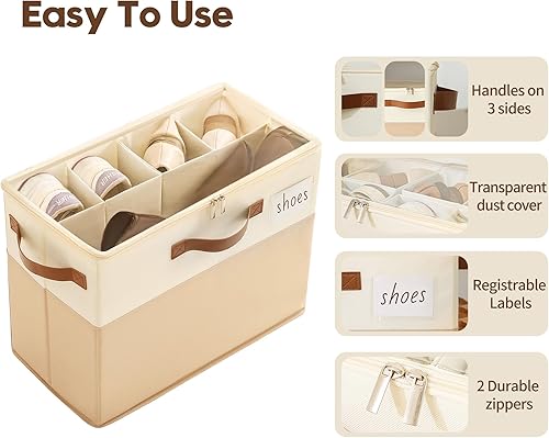 Miniatura 6 de Varhomax Caja Organizadora de Zapatos para Armario, Pequeño Organizador de Tela para Zapatos con Divisores Ajustables y Cubierta Transparente,
