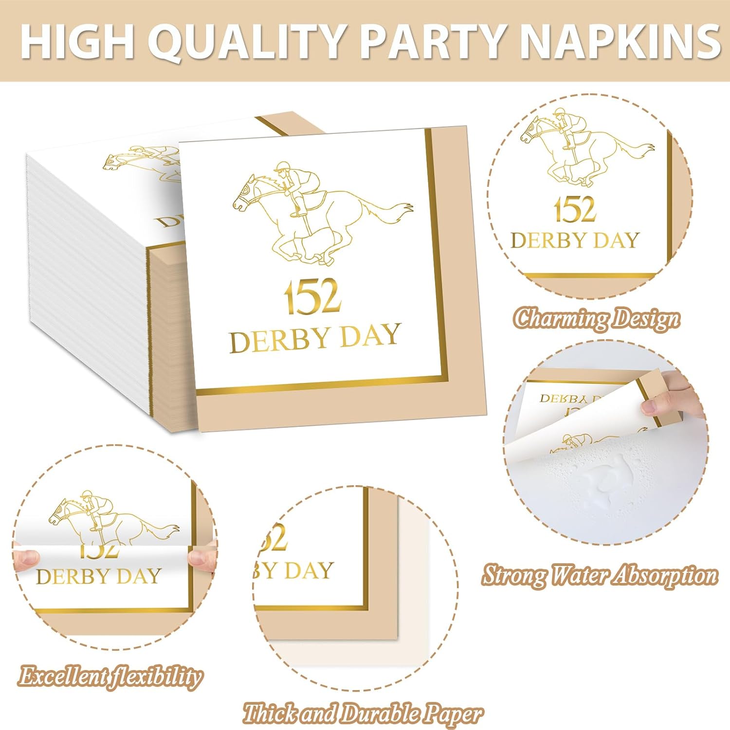 96Pcs Derby Day Party Supplies 152nd 2026 Paper Plates and Napkins Derby Day Horse Racing Tableware Disposable Dessert Dinnerware for Equestrian Enthusiasts 2026 Race Days Celebrations for 24 Guests
