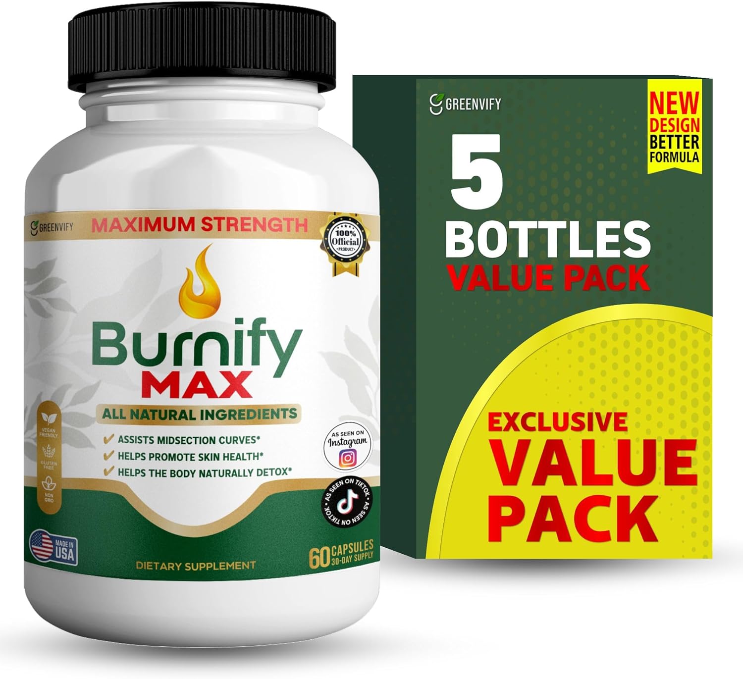 Burnify Max Dietary Supplement, Maximum Strength, All Natural Ingredients, 60 Capsules, 30-Day Supply (2)