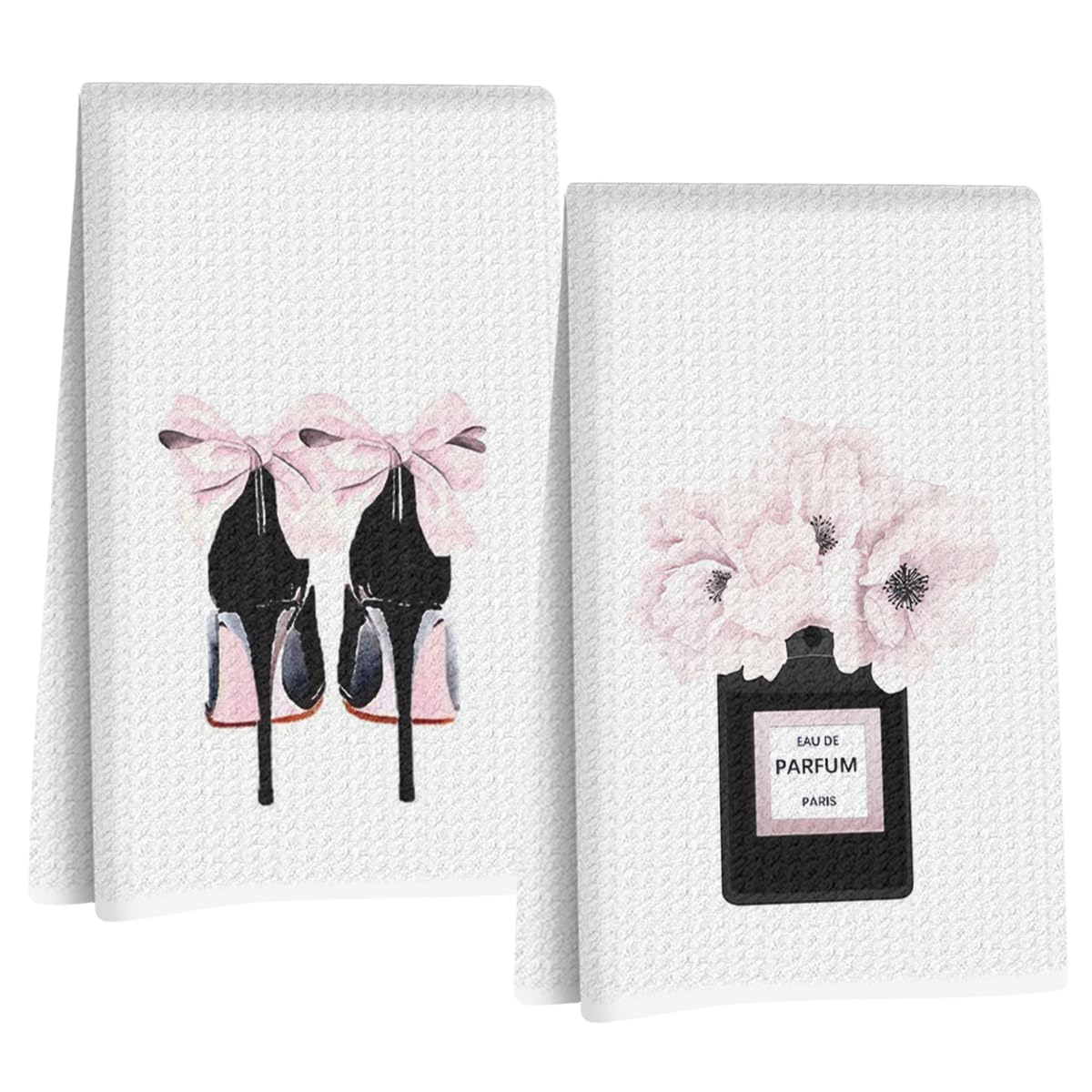 2 Pcs Pink Hand Towels, Perfume High Heeled Shoes Reusable Dish Towels