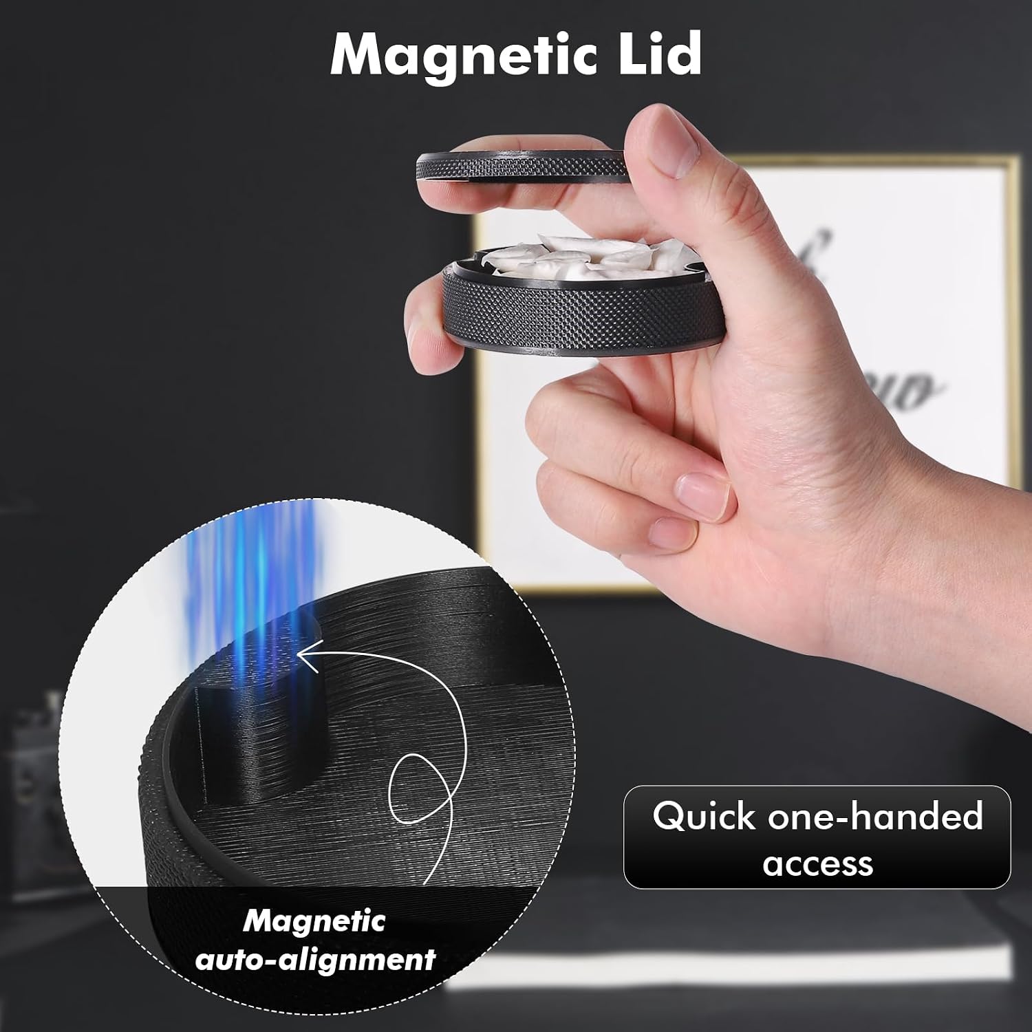 Pouch Container with Divider and Magnetic Lid, Plastic Pouch Holder & Can Compatible with ZYN/NZE/Alpha, Lightweight Pill Box, Comes with Sun Visor Clip (Magnetic Lid-Carbon Style)