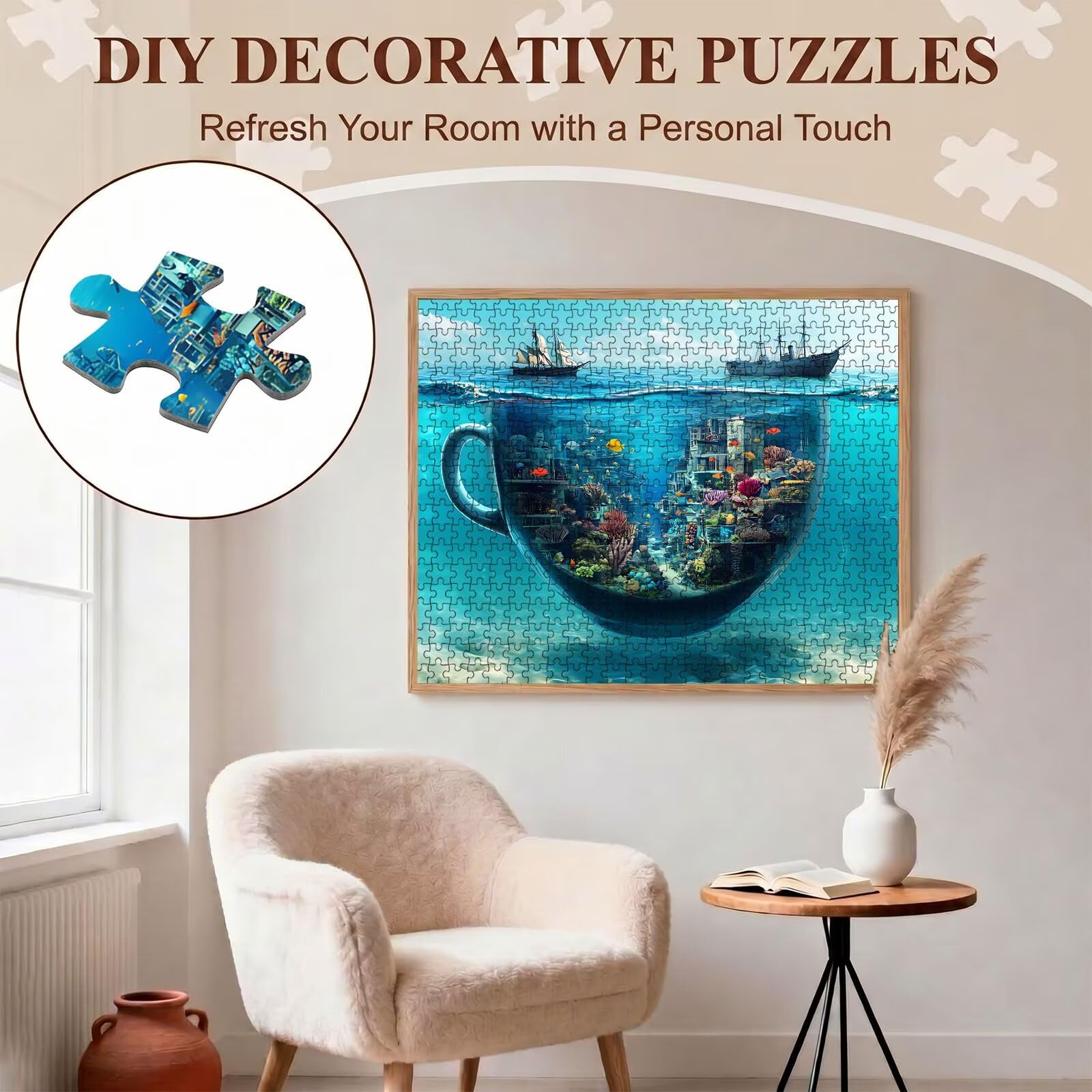 tazza Città Puzzle 1000 Pezzi per Adulti, Puzzle in Legno - Collezione Classica con Poster Incluso - Sfida di Concentrazione e Passatempo Antistress, Gioco Educativo per Famiglia, 75 x 50 cm f0-15