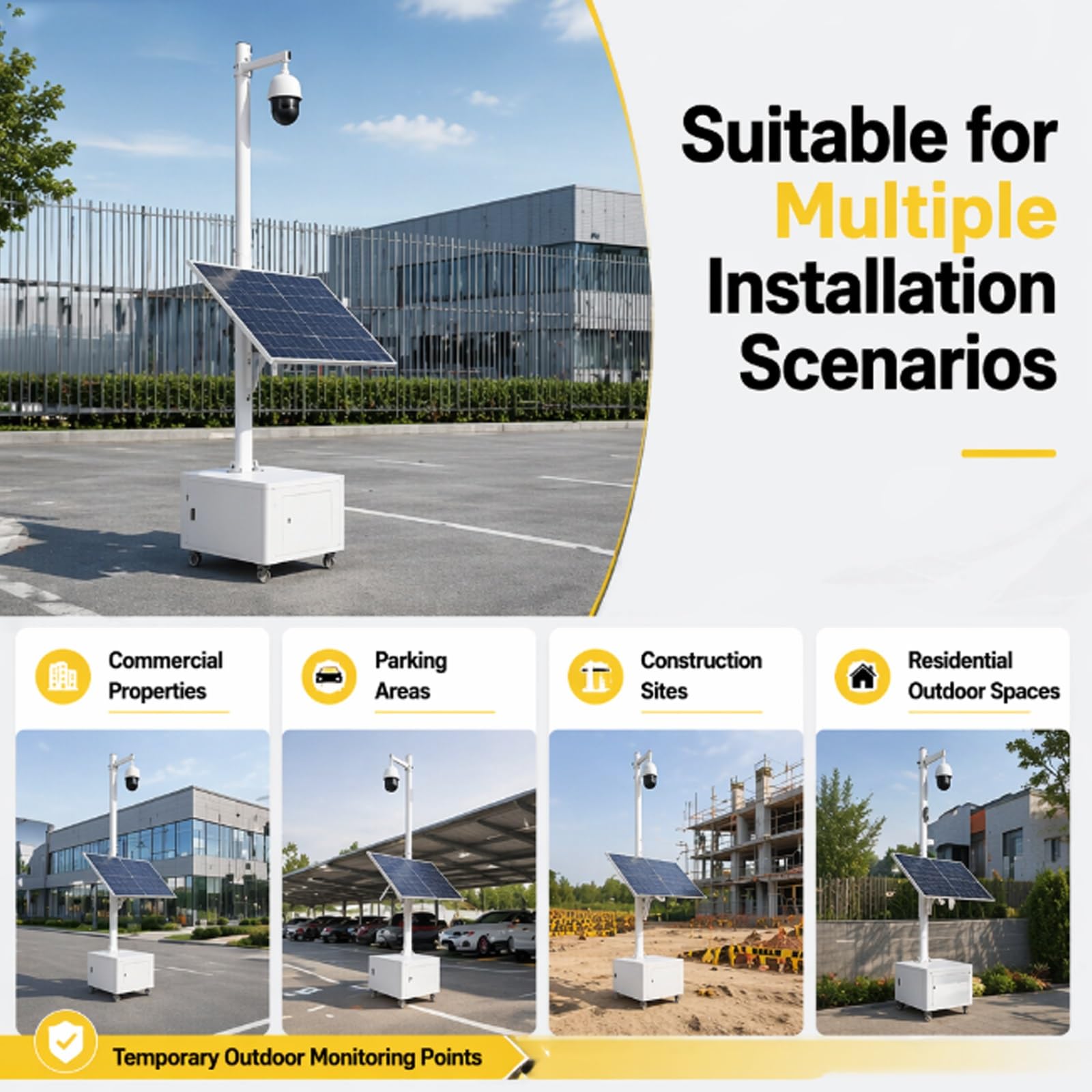 Kamera Masthalterung Weißer Kameramast außen für den Hof, segmentierte Kombination aus solarbetriebenem Überwachungspfosten und Halterung sowie bewegliches(14.8 ft/4.5m)