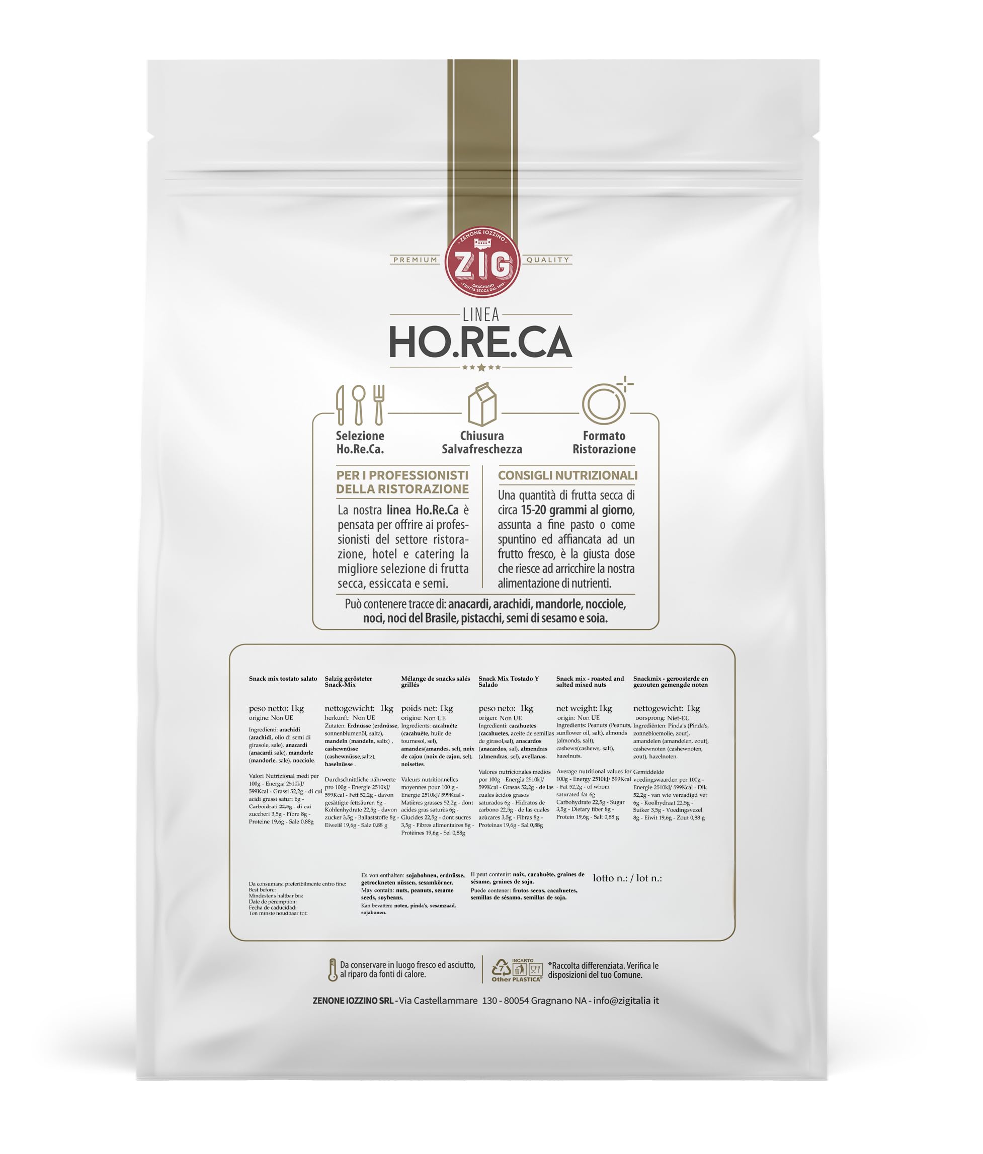 ZIG - HORECA - Mélange de snacks salés grillés Premium | Cacahuètes, amandes, noisettes, noix de cajou 1 kg
