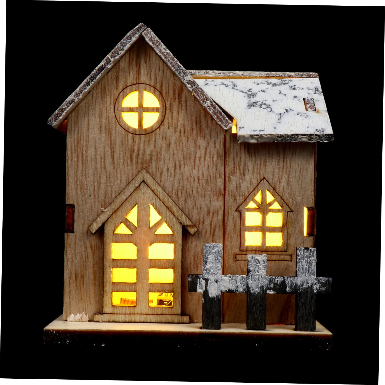 Cabilock 4 Piezas casa de Madera Luminosa LED Ornamento Arboles de Navidad para hogar árbol decoración Escritorio navideños Decoracion Escritorio Adorno de casa de Madera de Navidad