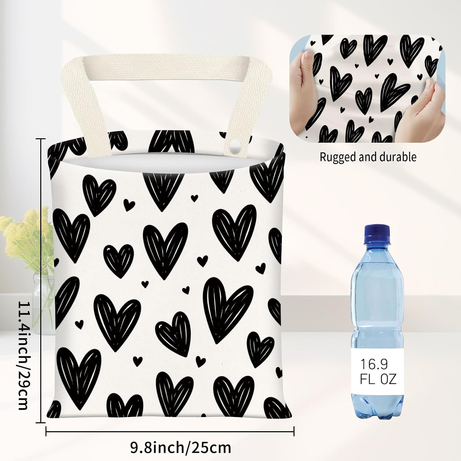 Car Garbage Can, Seat Back Hanging Cute Car Trash Can Bag, Car Organizer and Storage Bag for Travelling, Outdoor Cute Black Heart