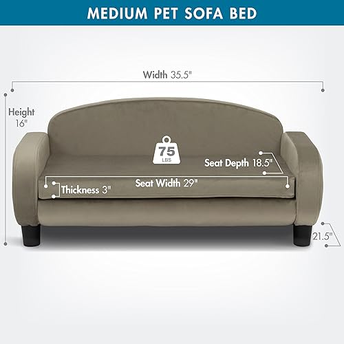 Miniatura 3 de Paws & Purrs Sofá moderno para mascotas de 35.5 pulgadas de ancho para perros o gatos medianos con funda de colchón extraíble y lavable