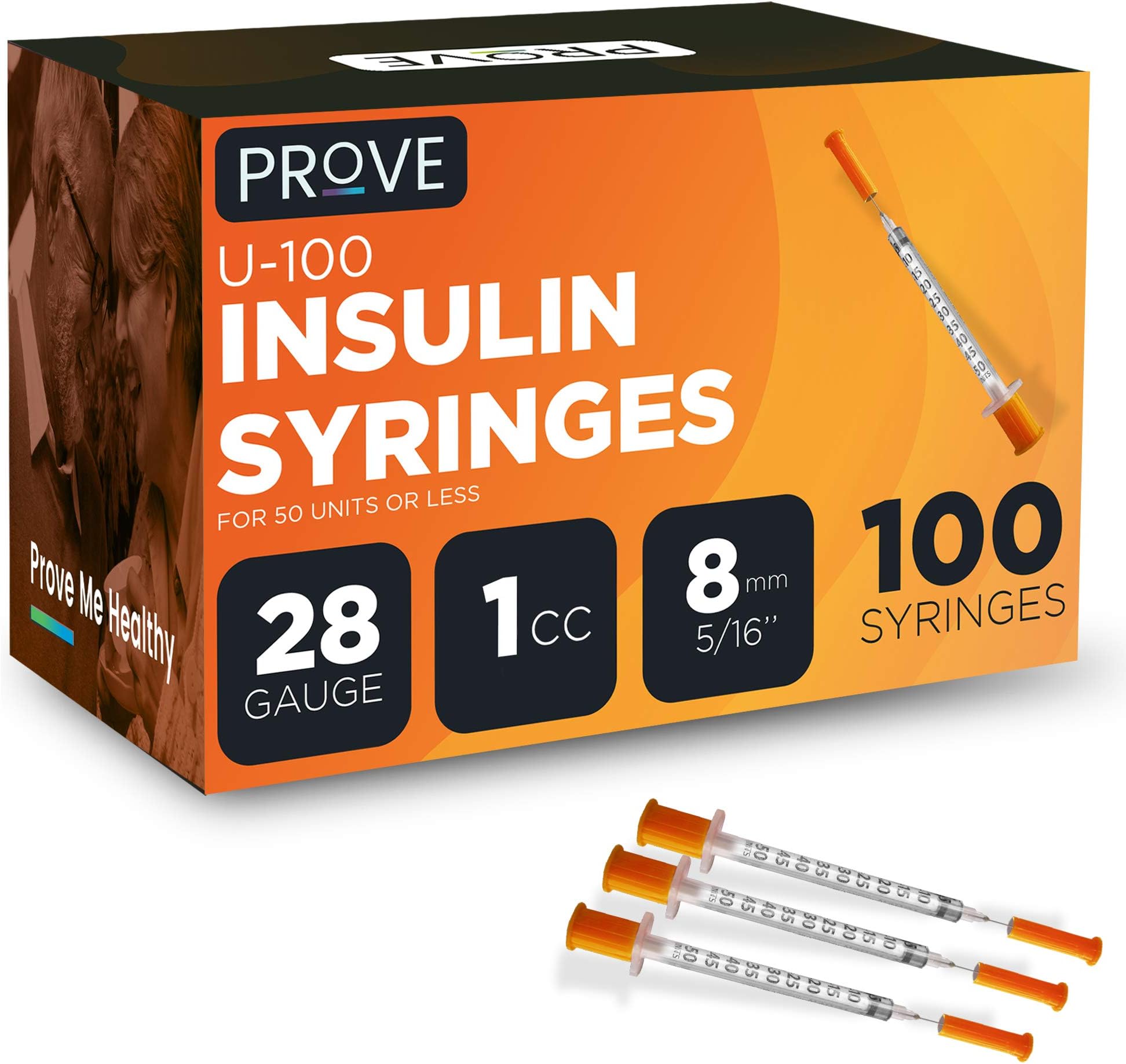 Prove, Insulin Syringes, 28 Gauge 1cc 8mm 5/16’’, 100 Count