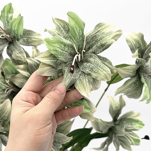 Miniatura 10 de Hojas de palma artificiales, tallo de palma tropical falsas, hojas de árbol de plástico, tallos de areca sintética, decoración de jungla Boston para