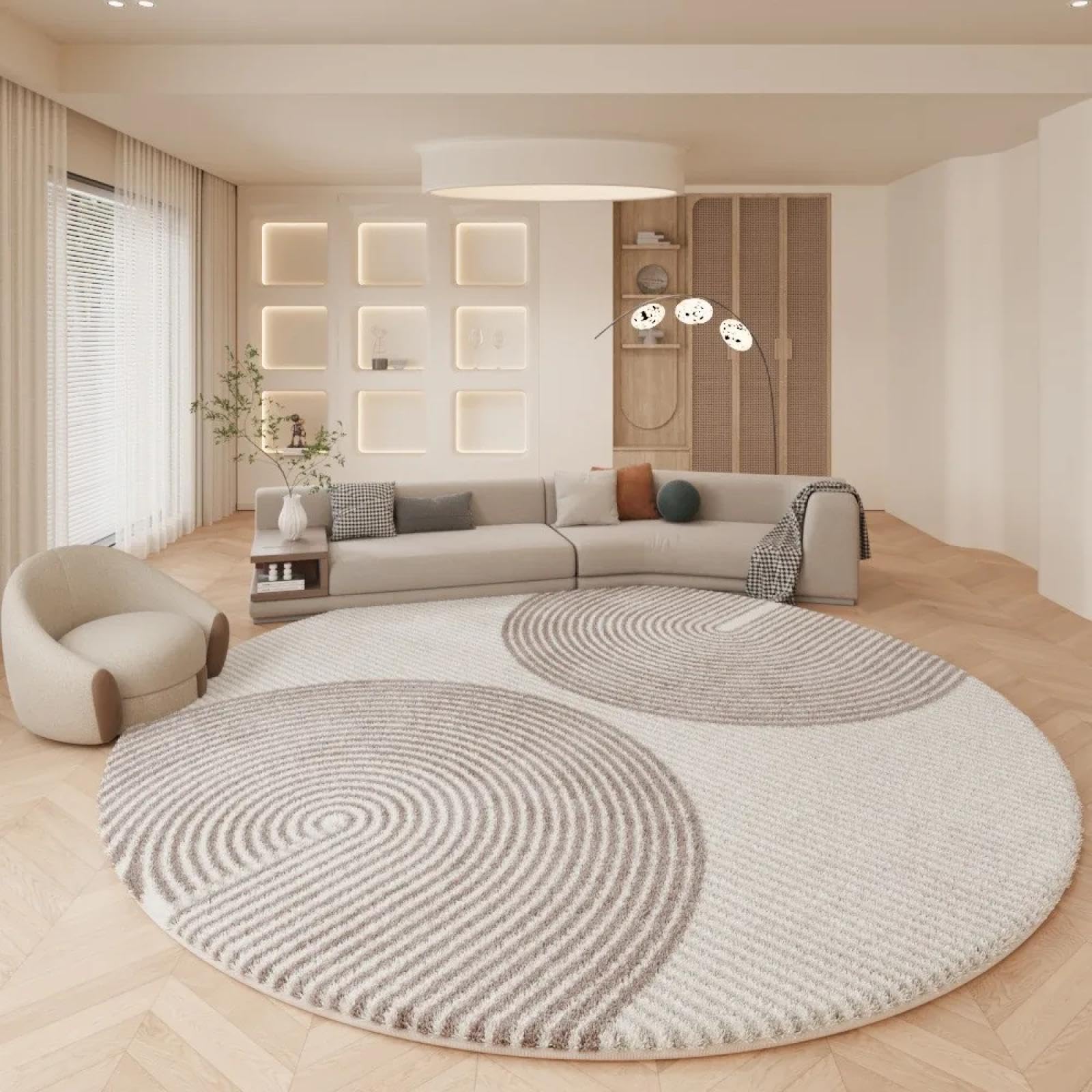 Tapis rond en peluche moelleux et épais pour sol de salon