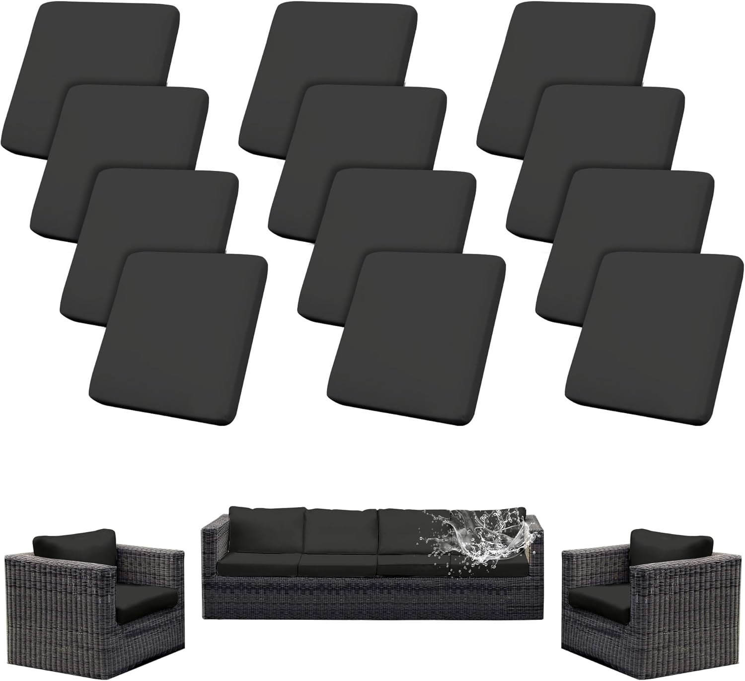 12Pcs Outdoor Cushion Covers Patio Cushion Covers Cushion Covers for Outdoor Furniture Stretch Patio Cushion Covers Replacement Couch Slipcovers Waterproof (Cover Only)