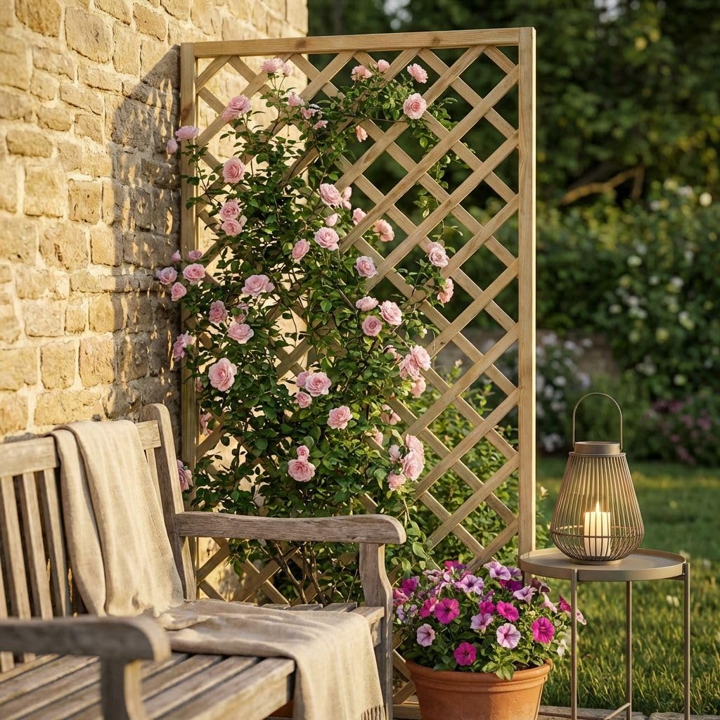 milani home Grigliato in Legno da Giardino Pannello Grigliato in Legno di Pino Impregnato in Autoclave per Esterno 90 X 180 Cm