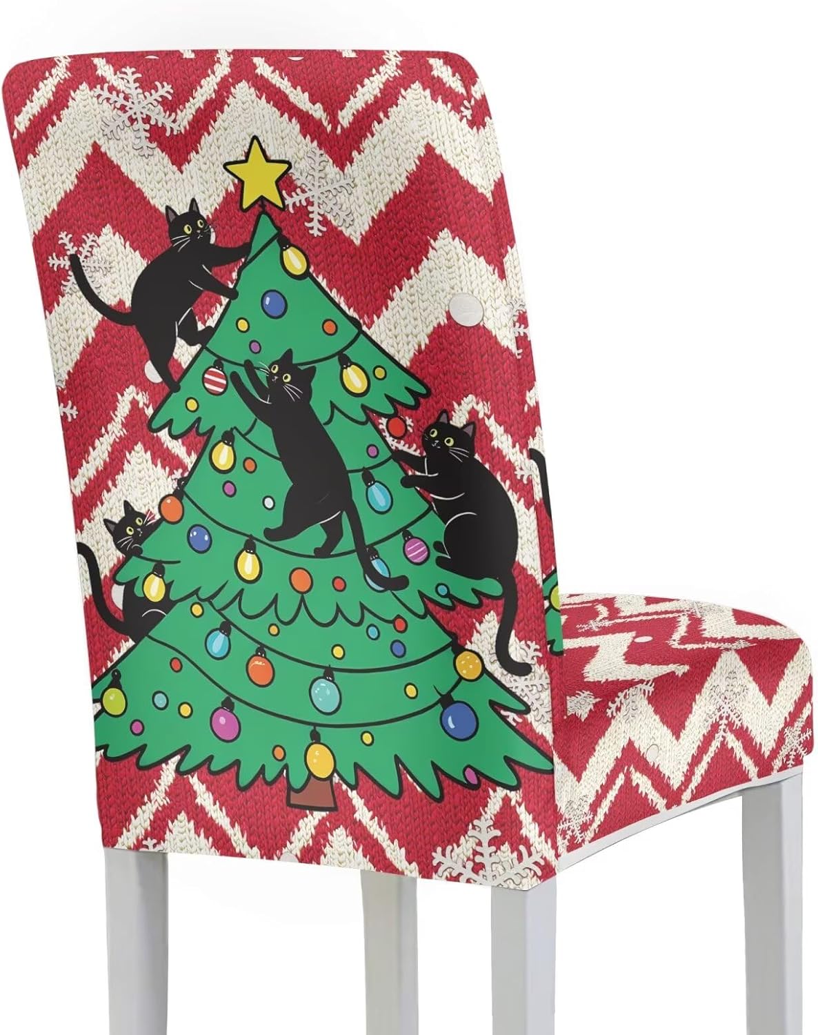 Black Cat Tree Christmas Chair Covers Set of 2 Stretch Removable Dining Room Chairs Covers Washable Removable Parsons Chair Slipcover No Arms Non Slip Protectors for Xmas Ceremony Party