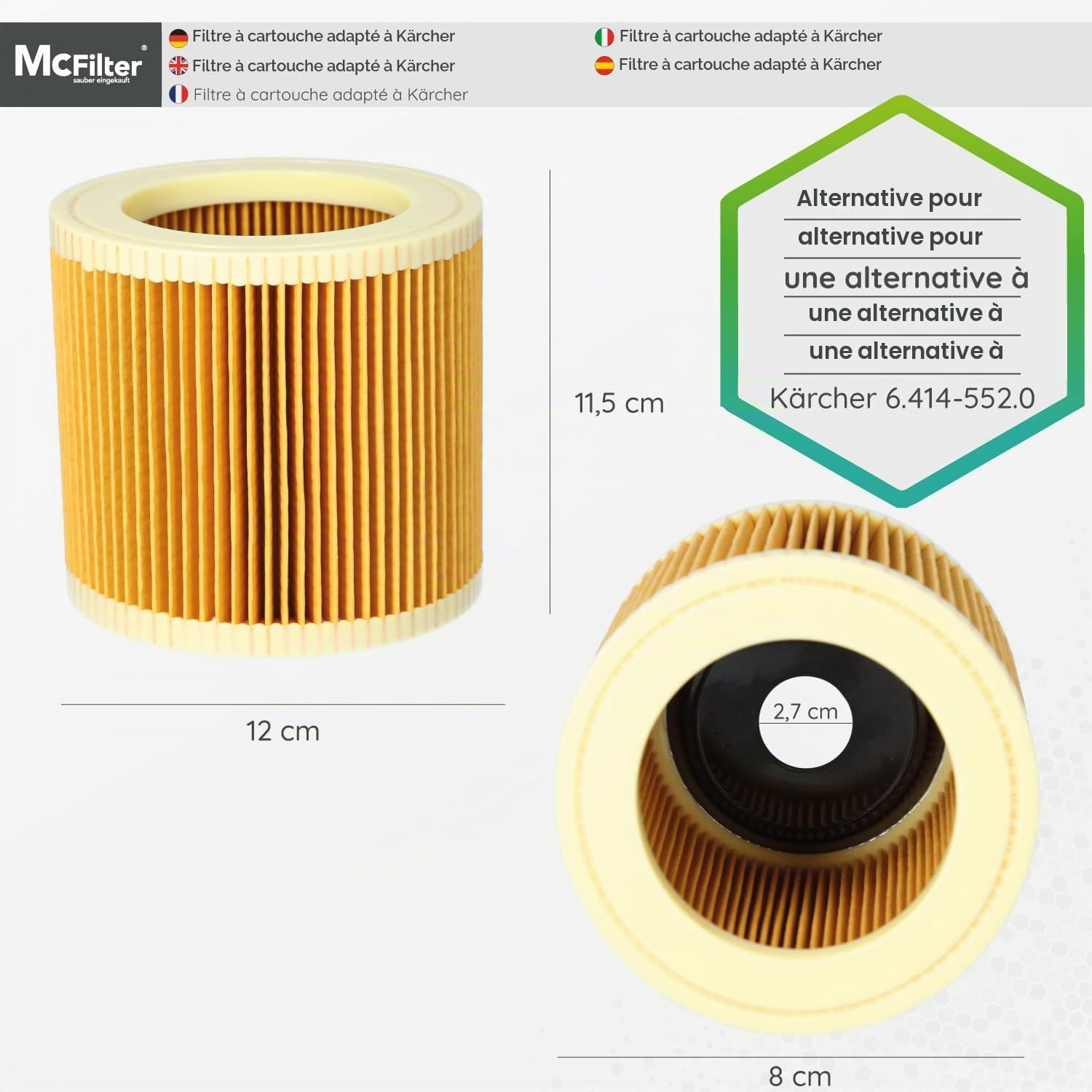 McFilter I Lot de 20 sacs d'aspirateur + 2 filtres pour Karcher A2604, A2204, A2254, A2200, A2201, A2206, A2231, A2236, A2251, A2500, A2504, A2534, A2554, A2654, A2542, A2675
