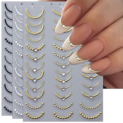 Rhinestone Studded French Line Nail Art Stickers - 3 Colors