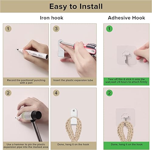 Miniatura 5 de Cestas colgantes de frutas para cocina, 6 cestas colgantes bohemias de pared con 12 ganchos fuertes para almacenamiento, cestas de verduras, frutas,