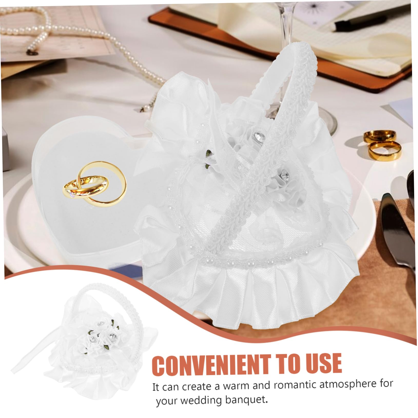 PRETYZOOM Heart Shaped Lace Wedding Ring Pillow Satin Engagement Ring Holder with Handle Elegant Wedding Decoration for Ceremonies and Special Occasions