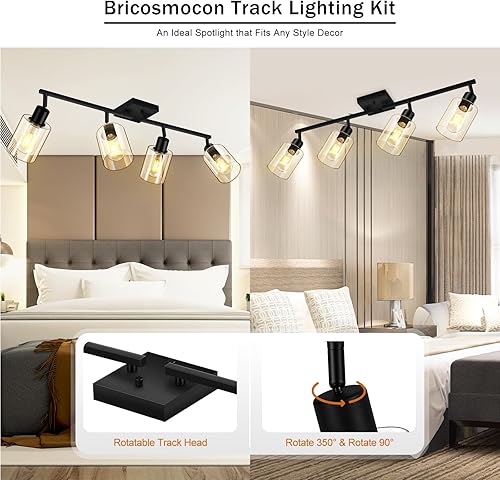 Miniatura 5 de Accesorios de iluminación de riel de 4 luces con pantalla de vidrio transparente, accesorios de iluminación modernos para cocina, cabezal de riel