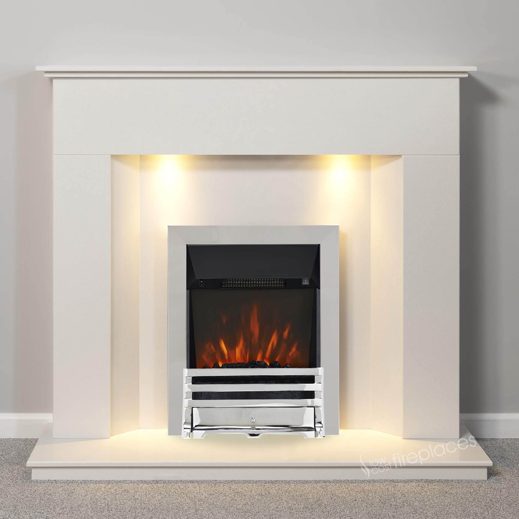 Buy White Modern Marble Stone Fire Surround Electric Wall LED Fireplace