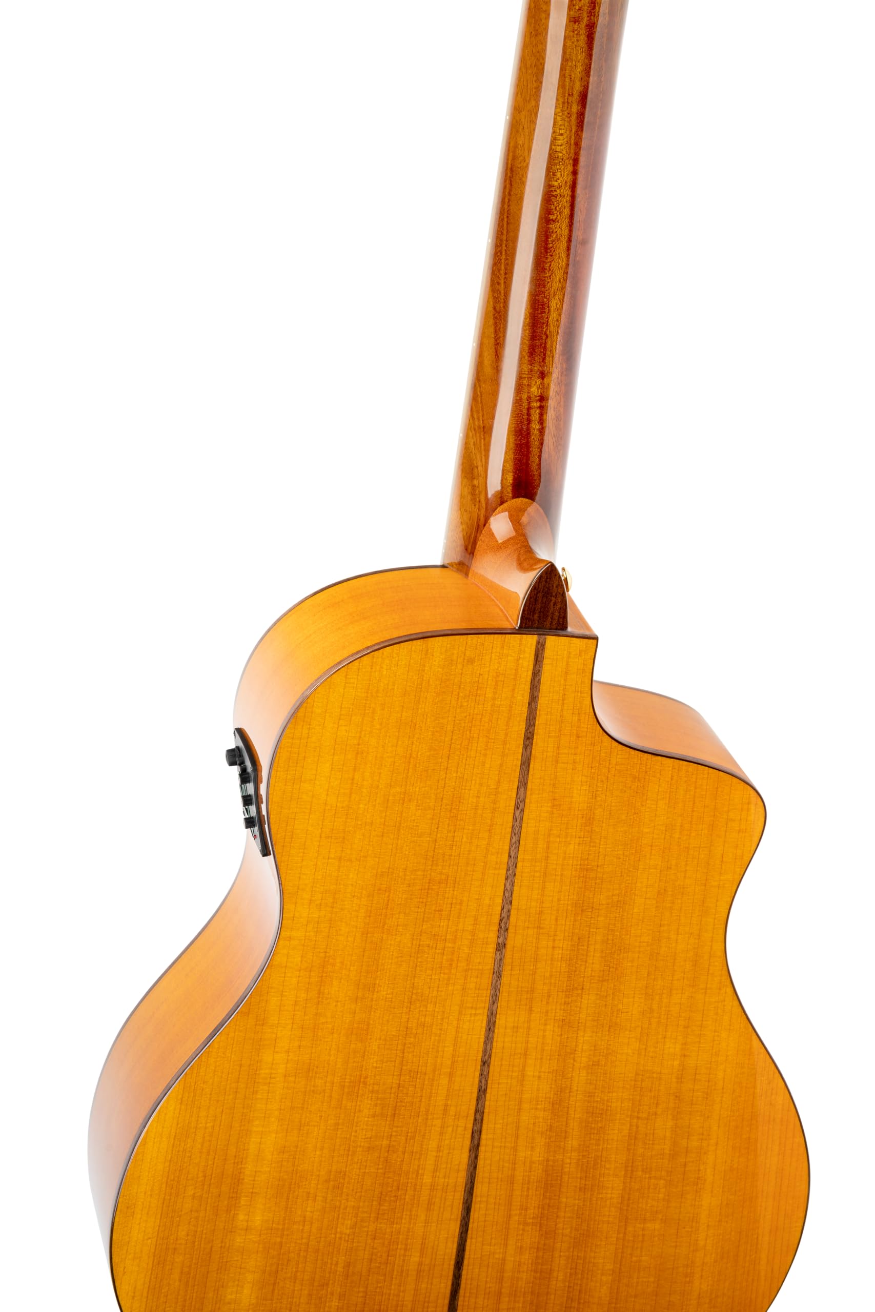 Ortega Guitars Family Series Pro - Guitarra flamenca para zurdos, tamaño 4/4, electroacústica, pícea y ciprés con acabado brillante, color amarillo – Incluye funda (RCE170F-L)