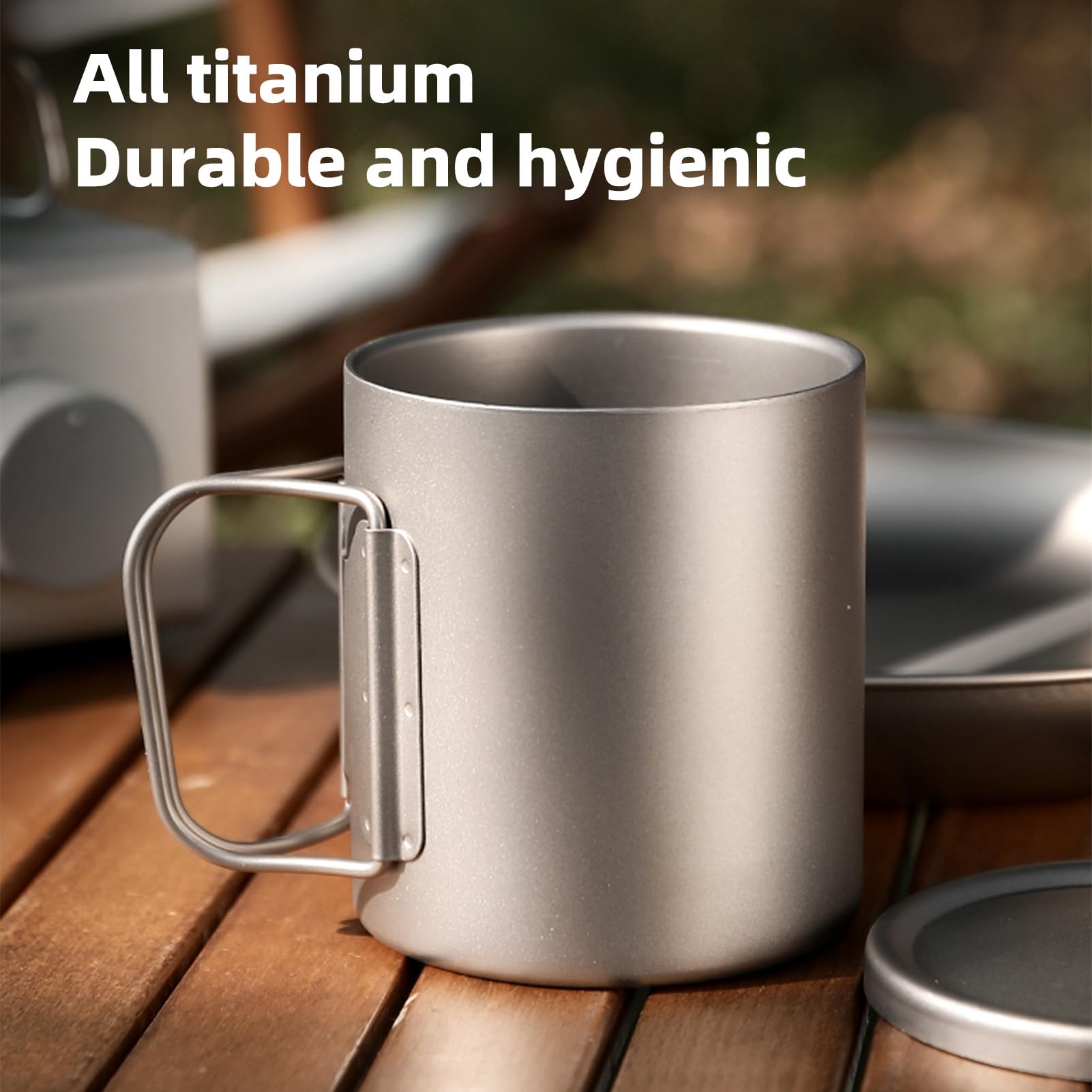 Titaniums Camping Utensilienset, Outdoor Essgeschirrset mit 3 Teiligem Geschirr Becher Essteller Spork für Rucksacktouren, Wanderungen, Picknicks
