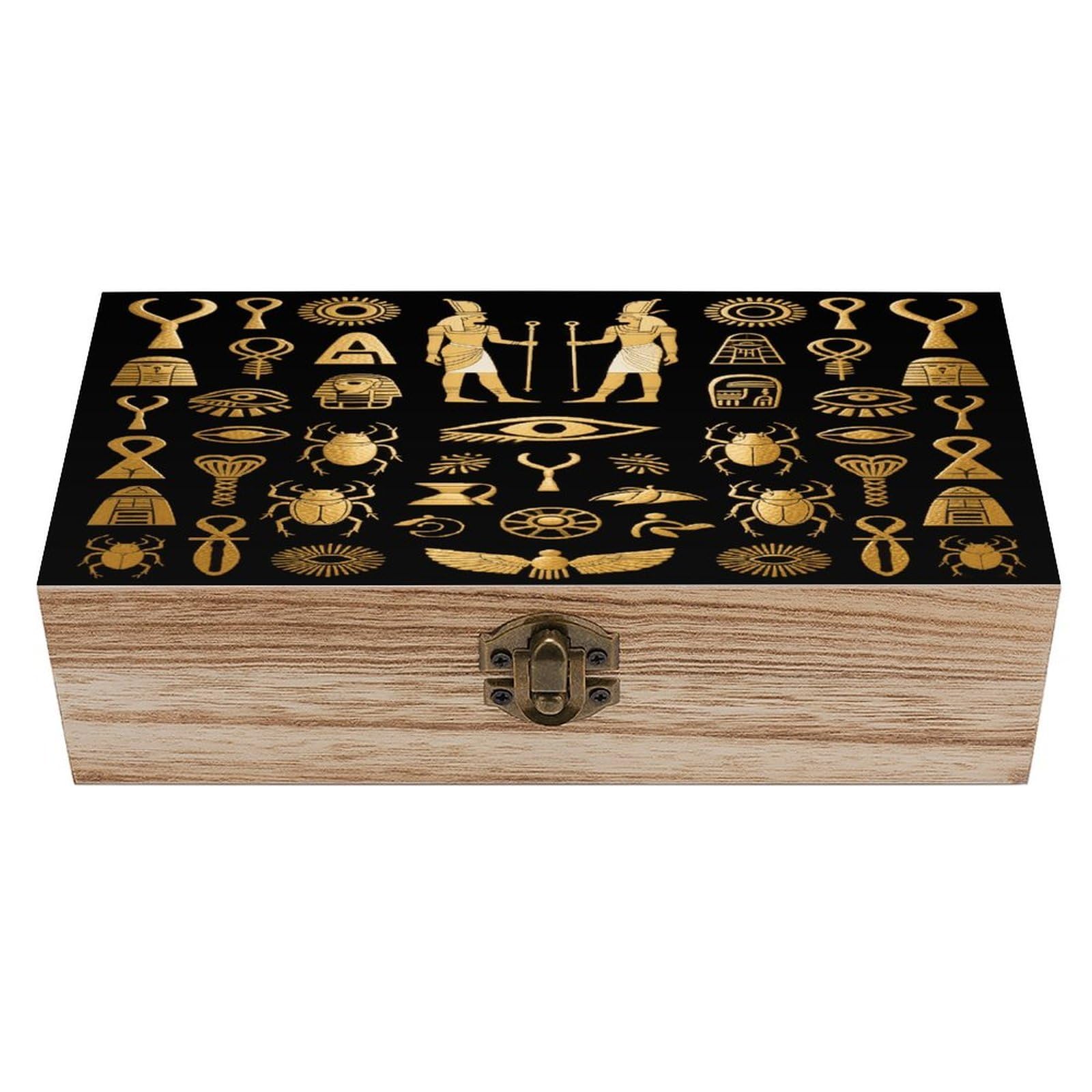 VstaDank Ancient Egyptian Wooden Storage Box Decorative Jewelry Case with Lids Exquisite Wood Box Letters Gifts Acacia Wood Boxes Fashion Wooden Keepsake Boxes for Men Women