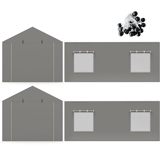 2 Pack Carport Canopy Replacement Sidewalls with Roll-up Windows, 2 Pack Zipper Doors for 10x20FT, Waterproof & UV Protected, Easy Assembly with Ball Bungees, Grey (Frame and Top Cover Not Included)
