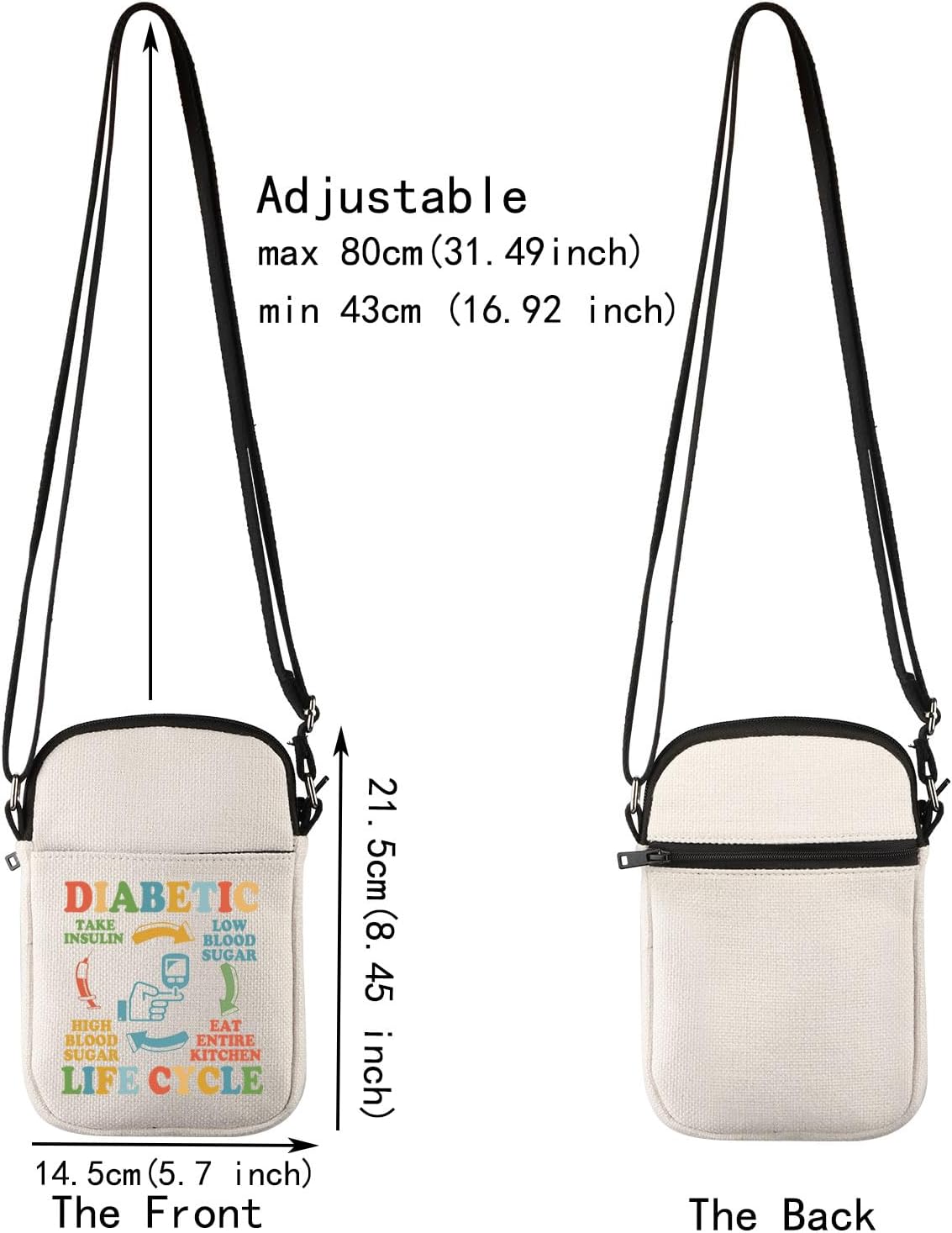 JXGZSO Diabetes Insulin Crossbody Bag Diabetic Life Shoulder Bag Diabetes Awareness Gift Fight Diabetes Gift image 3