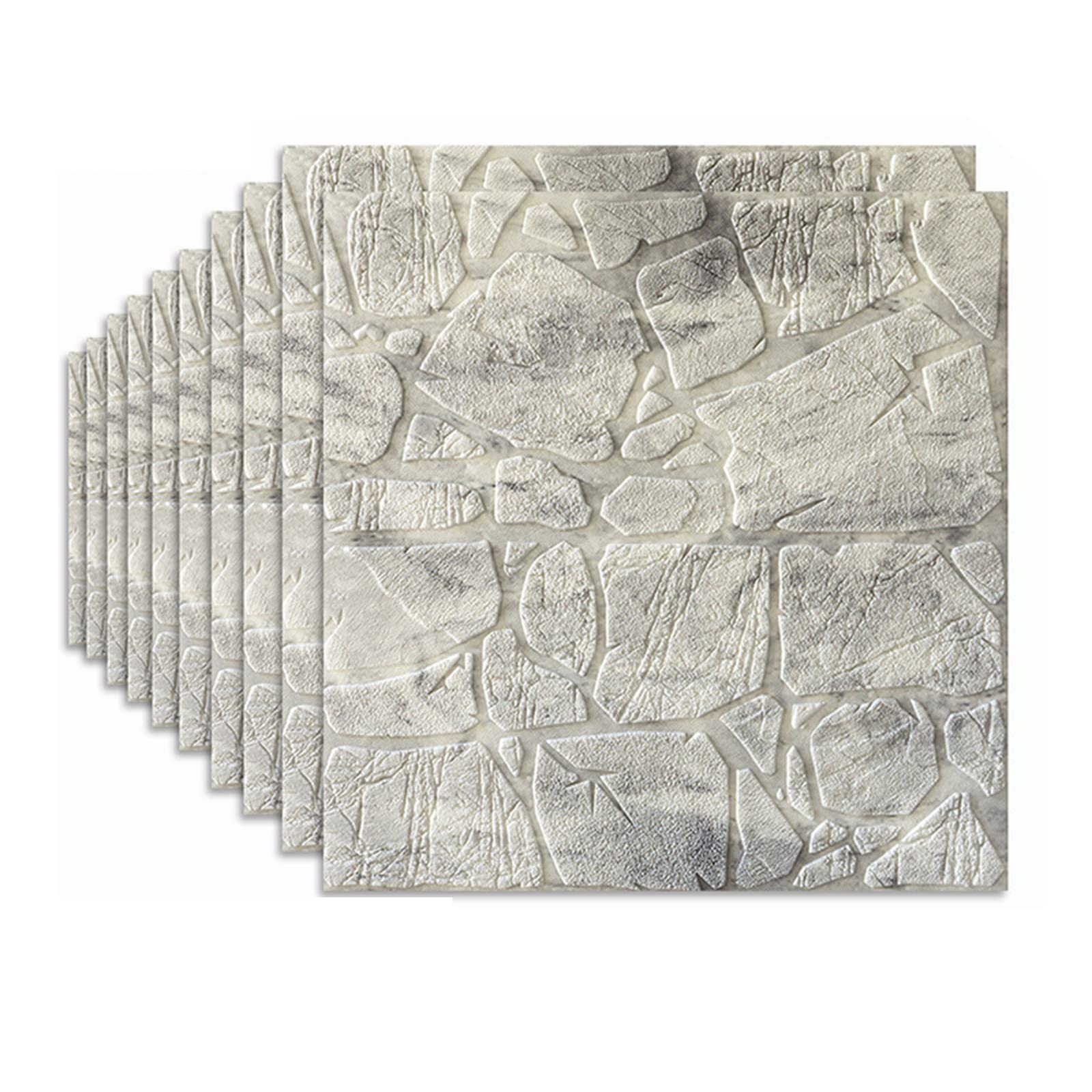 HLCUI PE 3D Foam Brick Wallpaper, DIY Self Adhesive 8MM 3D Wall Stickers Wallpaper Embossed Brick Ceramic Tile Stone Wall Panels for Living Room Home Office Décor (10 Pcs),D,20PCS