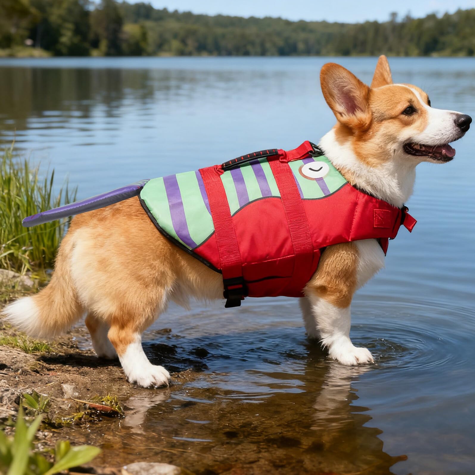 Abaodam Giubbotto Salvagente per Cani Piccolo di Forma Sirena Giubbotto Galleggiante per Cani Sicurezza Piscina Spiaggia Maniglia Facile da Indossare in Acqua