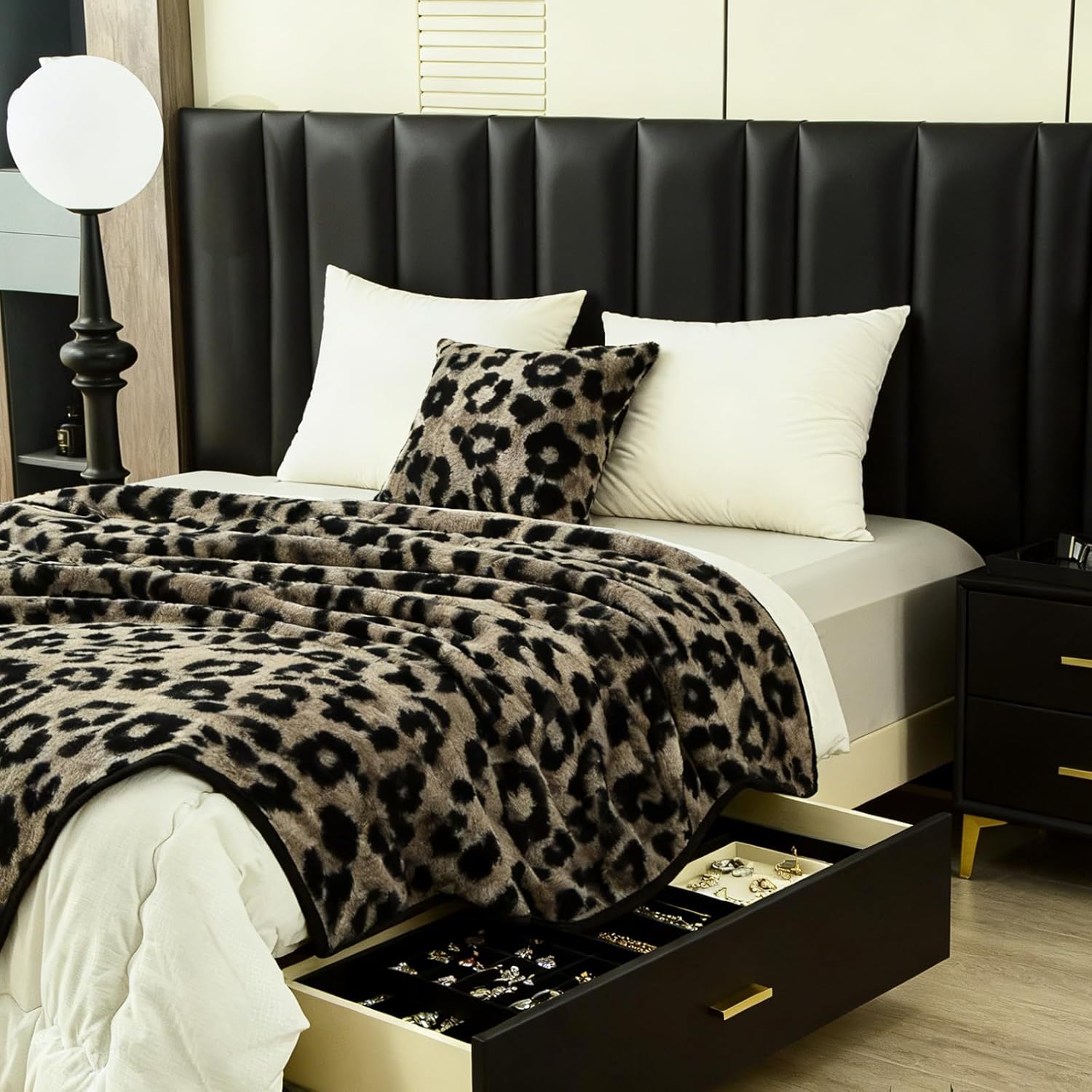 Faux Fur Throw Blanket for Couch, Cozy Soft and Fuzzy Plush Rabbit Fur Bubble Blanket for Sofa Bedroom Living Room(60 * 80 inches, Leopard Print, Gray) - Image 2