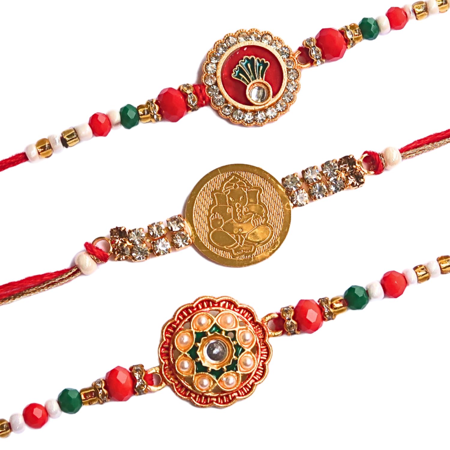 DIVYAKALAA Handcrafted Antique Rakhi with Roli Chawal and Raksha Bandhan Greeting Card (Golden Ginni, Circular Designs and Beaded Motifs) || Religious Rakhi combo for brother || Rakhi set of 3 (B0D8RC4R4S) Amazon Price History, Amazon Price Tracker