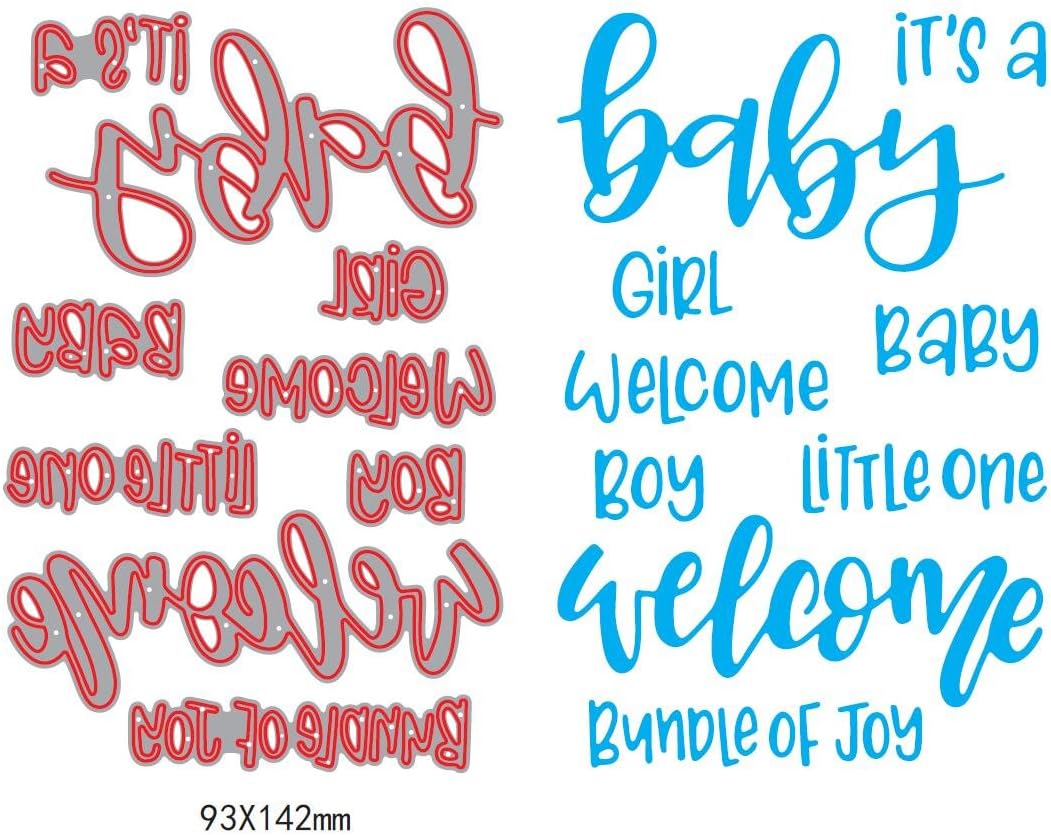 1set Welcome it is a Baby Girl boy Sentiment Dies cuttings+ Clear Stamp Metal Scrapbooking Stencils Die for DIY Embossing Photo Album Decorative DIY Paper Cards Making Craft