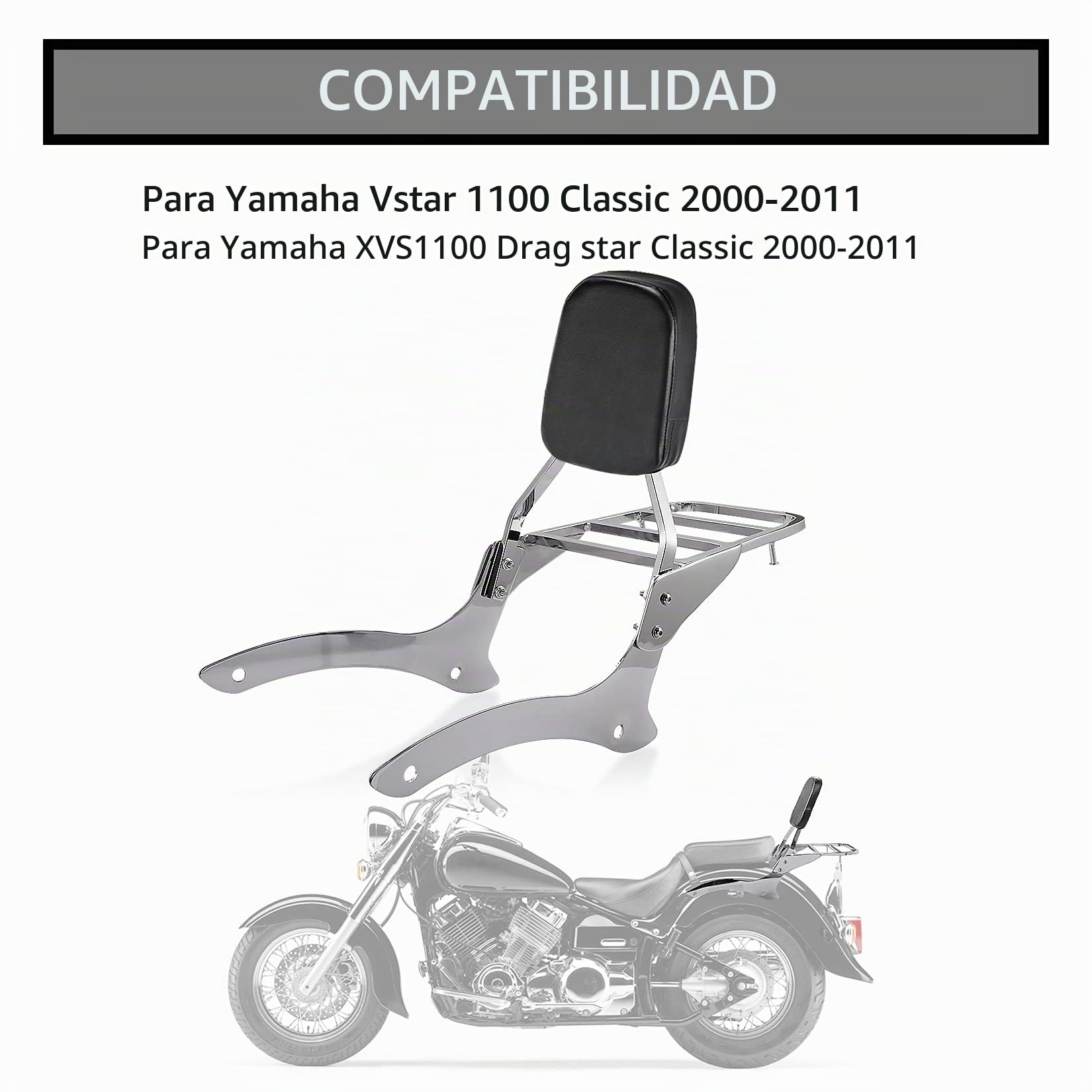 PSLER® Respaldo Sissy Bar, Equipaje Portaequipajes, Almohadilla de Pasajero Respaldo, para V-Star Drag Star XVS1100 250
