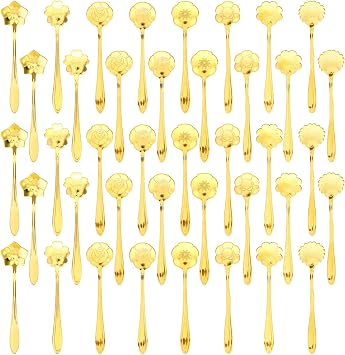 40 PCS Golden Cute Mini Dessert Spoons - Stainless Steel Sugar Stirring Teaspoons in 8 Styles