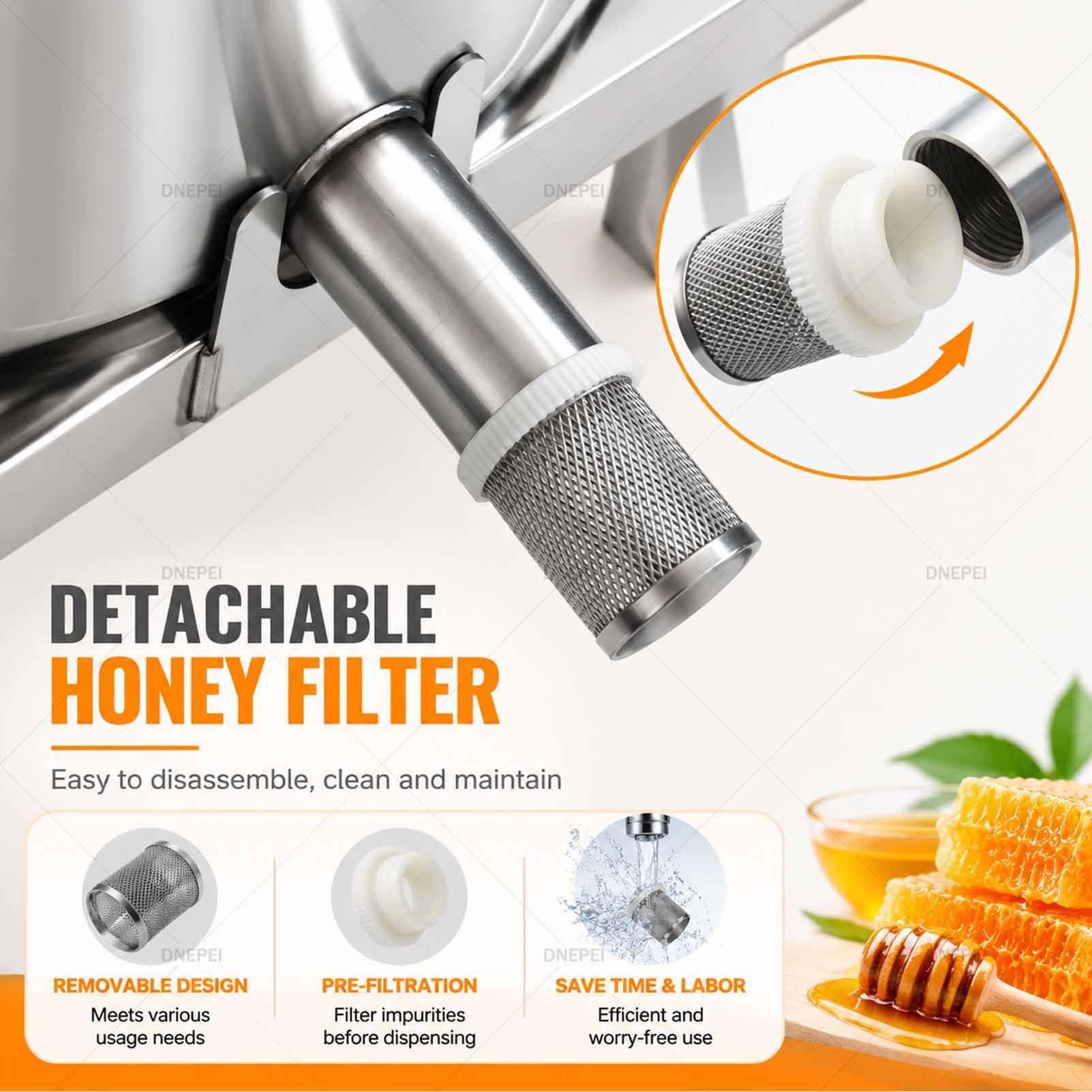Extractor de Miel de Gran Capacidad (2,6 galones) – Fabricador de zumos Manual de Acero Inoxidable Apto para Uso alimentario con colador extraíble y Mango en Forma de T 201