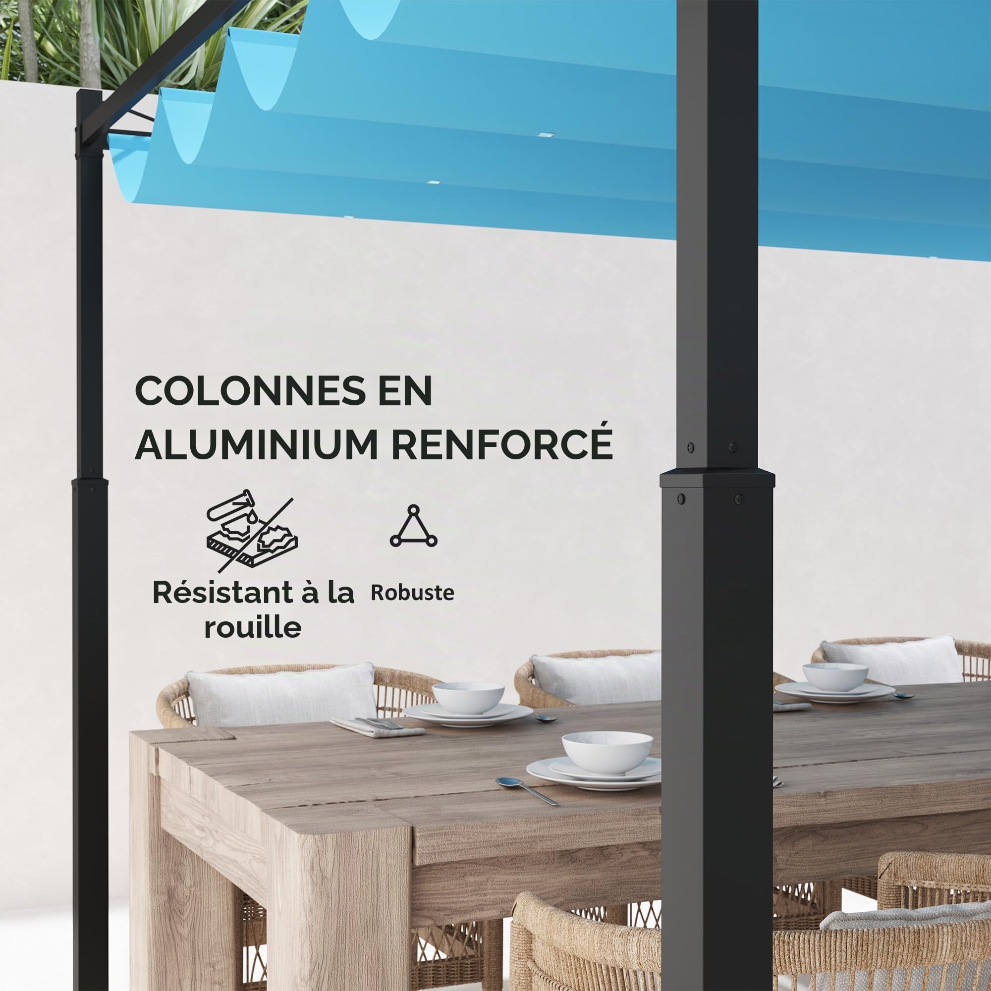 Outsunny 13'x13' Pergola toit rétractable cadre alu renforcé blanc
