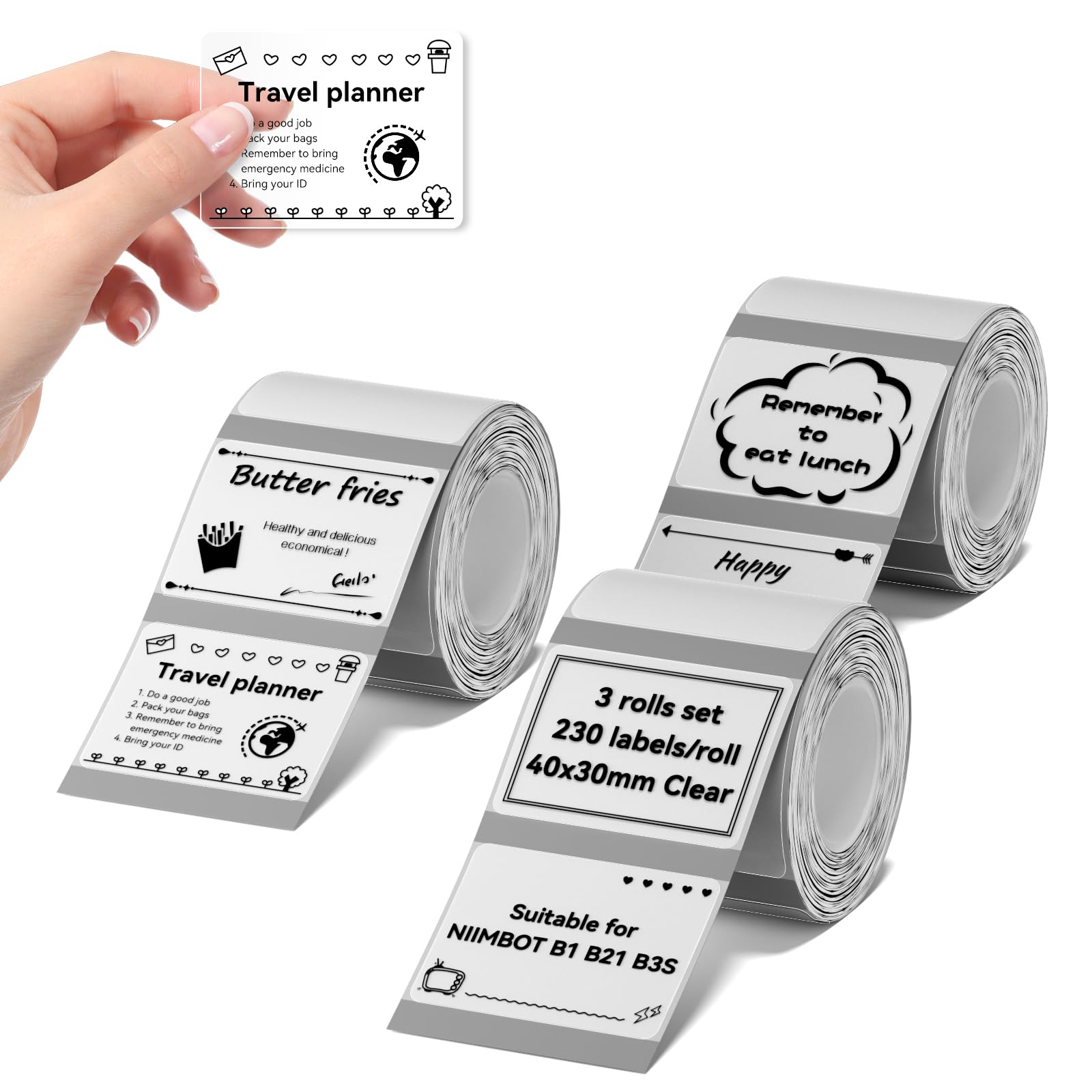 NIIMBOT Labels for B1/B2/B21/B31/B3S/K3 Sticker Printer, 40x30mm, Clear