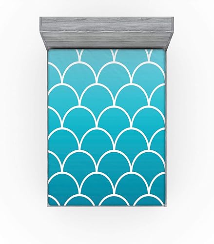 Miniatura 253 de Ambesonne - Sábana bajera ajustable multicolor, en colores y tres tamaños Azul y gris,Verde Militar Sage Green,Ámbar beige,Negro Grey White,Azul