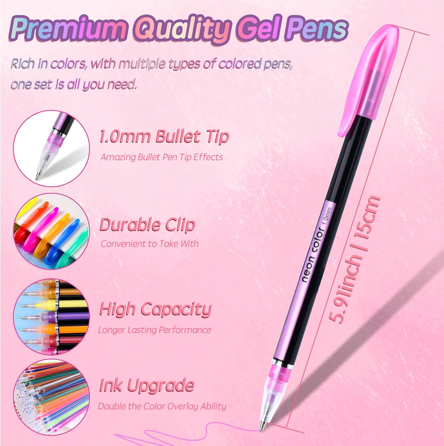 60 Colors Gel Pens Gel Pen Set for Adult Coloring, Metallic Glitter Pens & Gel Ink Pens for Journaling, Drawing, Cute Journal Pens Colored Gel Pens for Black Paper Writing image 2