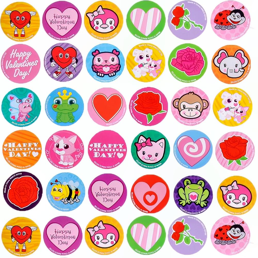5 Rolls ~ Valentine Stickers ~ 100 Stickers Per Roll ~ 500 Stickers Total ~ Approx. 1.5" ~ New / Shrink-wrapped ~ Hearts, Animals, More
