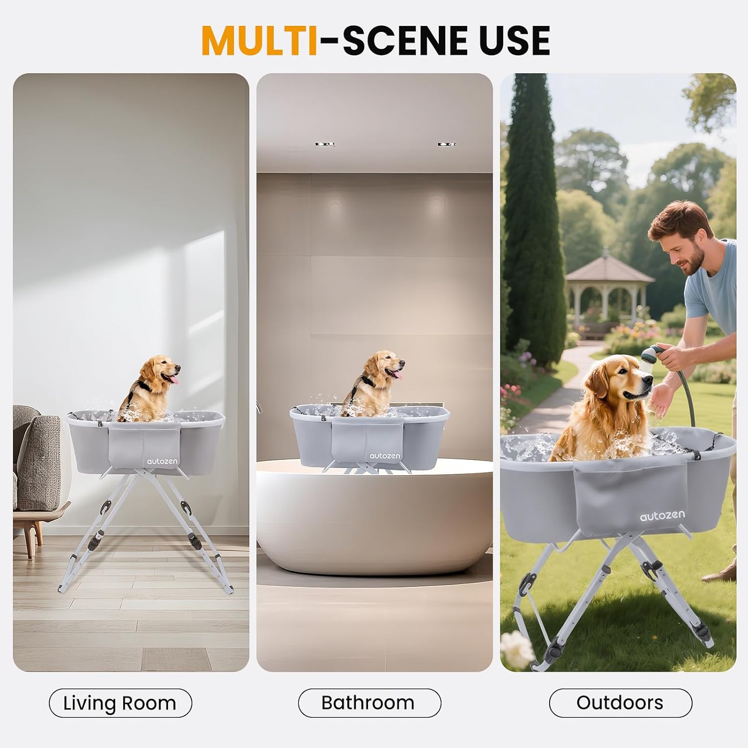 Foldable Portable Dog Bathtub 5 Height Adjustable Dog Washing Station 600D Waterproof with Drain Hose Safety Leash for Large Dogs Cats Indoor Outdoor