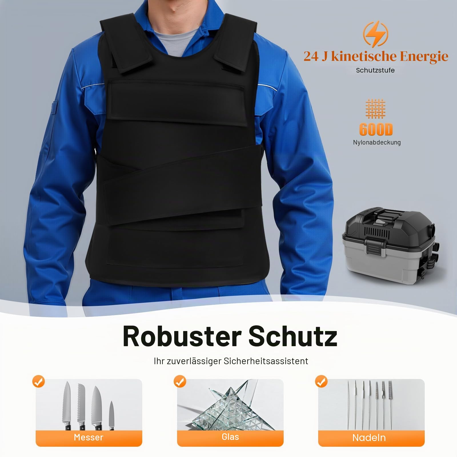 Stichschutzweste Stichfeste Unterziehweste, Brust und Rücken Klettverschluss-Einstellung mit Handschuhe, Schützt Draussen Taktische Weste für Polizei Security Wachschutz Sicherheitsschutz