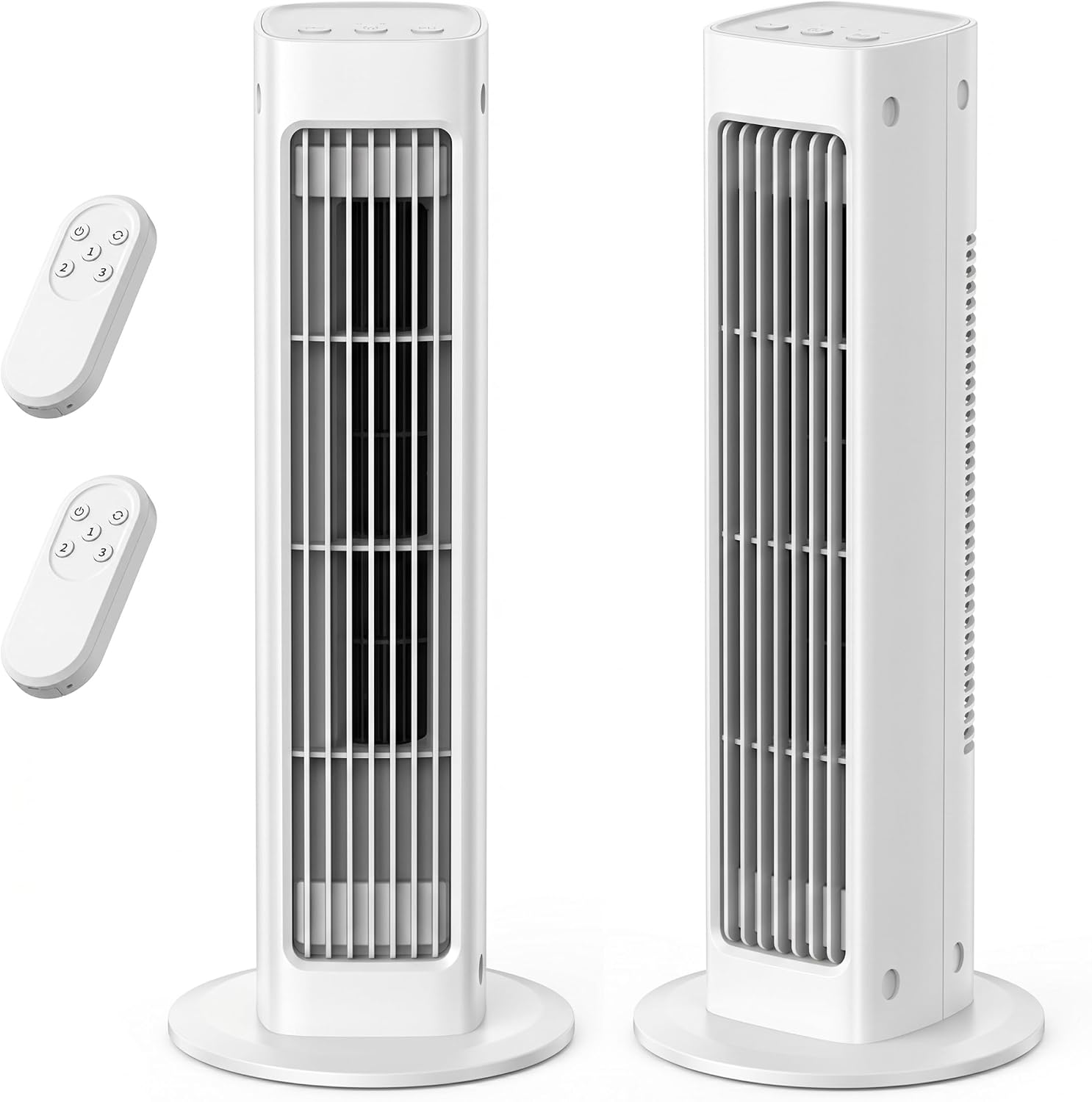 2 Set Oscillating Tower Fan, Portable Rechargeable Cooling Fan with 3 Placement Modes & Remote Quiet Operation for Home Office, White, 13x3in, Bladeless Tower, Cooling