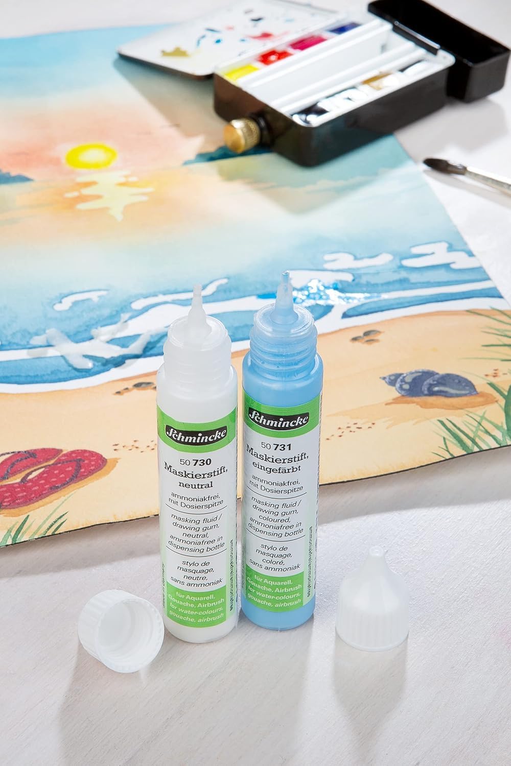 Schmincke - Masking pen coloured, 100 ml, 50 731 008, dosing pen, blue masking liquid for opaque areas of paintingson watercolour paper, ammonia-free