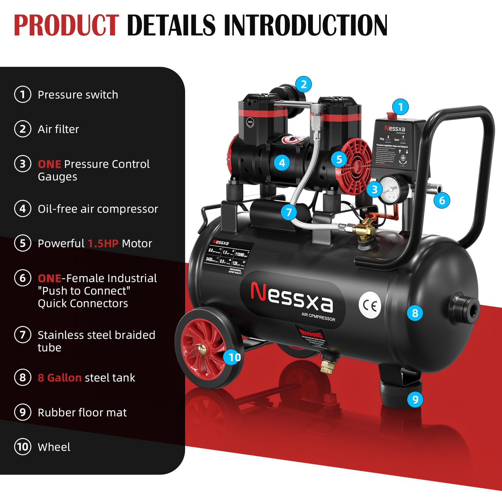 Amazon.com: 8 Gallon Ultra Quiet Air Compressor, 1.5HP 4.52 CFM